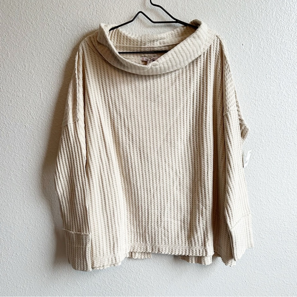 NWT Free People Juicy Long Sleeve Cowl Neck Surplice Back Waffle Top Stone Cold